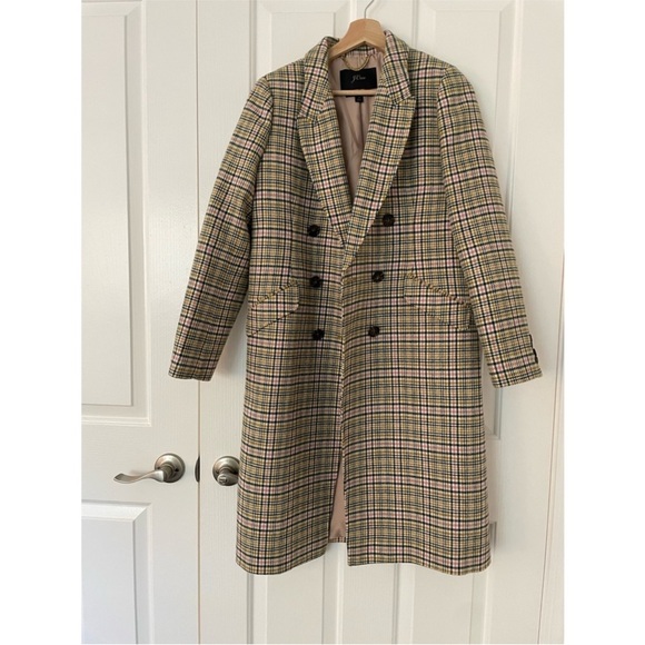 J. Crew Italian Wool Double-breasted Topcoat Cream Houndstooth Midi Coat Size 6 - Picture 3 of 12